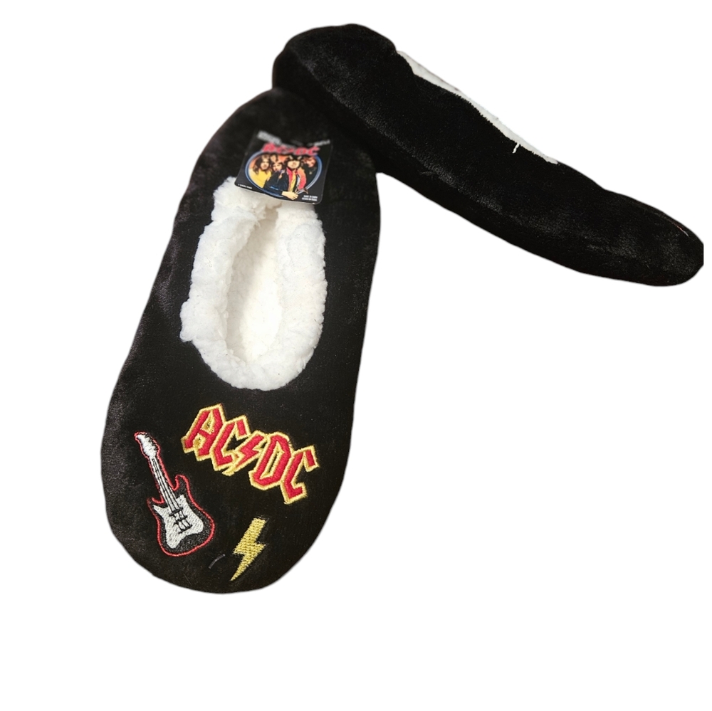 AC/DC SLIPPERS w/ GRIPPER SOLES - Adult Size M/L 7.5/9 Fleece Lined